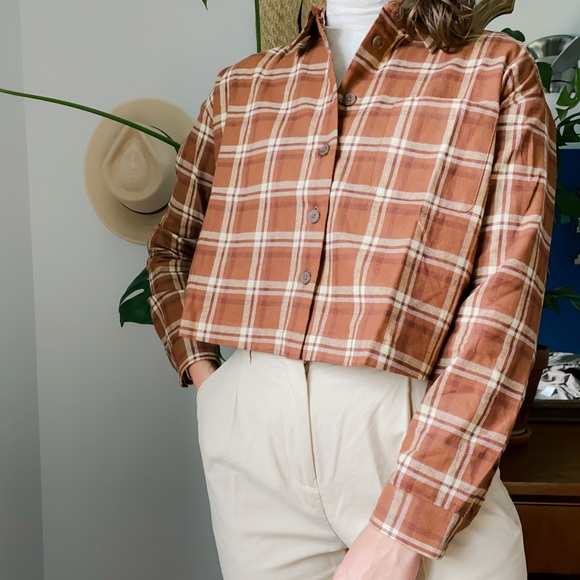 Frank and Oak Cropped Flannel Top Size Small - Picture 2 of 5